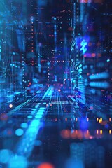 Fototapeta premium High-tech background featuring subdued, blue-toned holographic elements and slowly pulsing lights, conveying a feeling of sadness