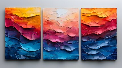 Vibrant Abstract Textured Painting Artwork for Wall Decor and Digital Design description This set of three abstract paintings features a captivating