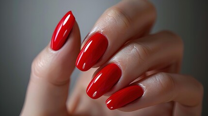 Hand with bold red manicure. Close-up studio photography. Beauty and personal care concept for design and print.