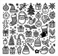 christmas  icon set line art style illustration black white
