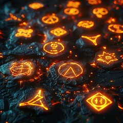 Mystic runes with glowing symbols and enchanted textures, creating an aura of magic and ancient wisdom
