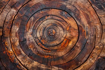 Wood stump background. Round felled tree with annual rings as wood texture - generative ai