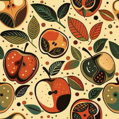 green and red apples on a beige background. pattern