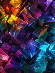 Obraz premium Luminous polygonal design with layered, glowing polygons in different colors, forming a complex and vibrant pattern