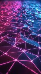 Obraz premium Neon polygon background with a grid of interconnected, bright geometric shapes, set against a sleek, dark surface