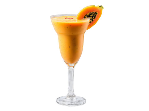 Papaya Passion Smoothie A tropical papaya passion smoothie in a stylish glass topped with papay
