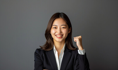 拳を握りやる気を見せるキャリアウーマン