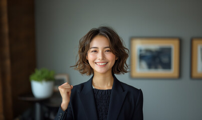 拳を握りやる気を見せるキャリアウーマン