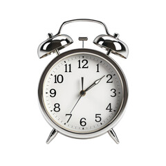 Silver retro alarm clock isolated on white or transparent background, png clipart, design element. Easy to place on any other background.