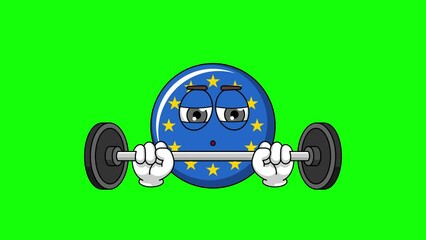 flag of europe emoticon character is in the gym with a barbell