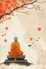 Illustration of Buddha meditating for Vesak Day Greeting card , Vesak Day Background Wallpaper, Vertical Background