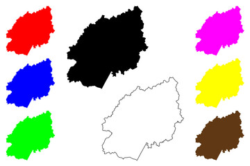 Ashford Non-metropolitan district, borough (United Kingdom of Great Britain and Northern Ireland, ceremonial county Kent, England) map vector illustration, scribble sketch map