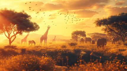 Naklejka premium sunset in the forest