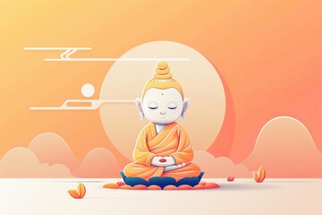 Illustration of Buddha praying for Vesak Day Greeting card , Vesak Day Background Wallpaper