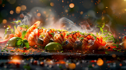 Luxury Thai Gourmet Fusion: Abstract Digital Art Showcase Glossy Sophistication  Innovation in Photo realistic Photo Stock Concept