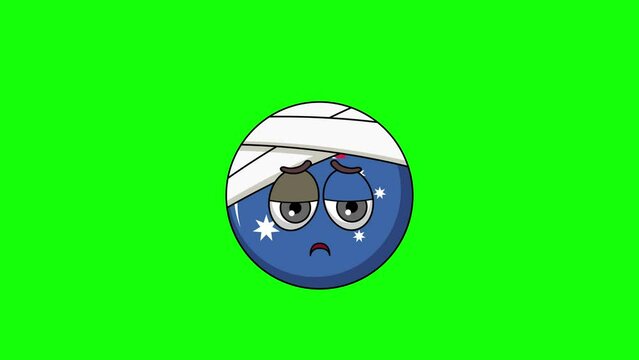flag of australia emoticon face with head bandage, emoji loop animation