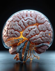 Transcendent Techno-Organic Marvel: Radiant Brain with Exposed Innards