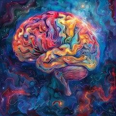 A colorful brain with a purple swirl in the middle