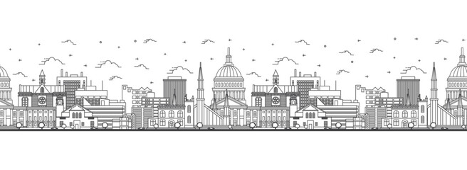 Fototapeta premium Seamless pattern with outline Boise Idaho City Skyline. Modern Buildings Isolated on White. Boise USA Cityscape with Landmarks.
