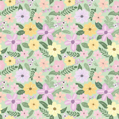 Floral variety color, form natural, seamless fabric pattern.