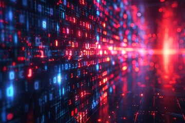 Obraz premium Firewall visualization, glowing digital wall, data protection, red and blue tones, futuristic design, high resolution