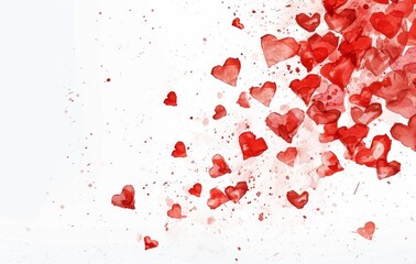 Romantic Red Paper Hearts Falling on white background 