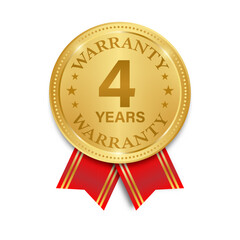 4 Years Warranty. Warranty Sign. Vector Illustration Isolated on White Background. 