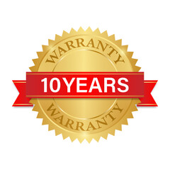 10 Years Warranty. Warranty Sign. Vector Illustration Isolated on White Background. 