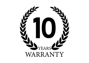 10 Years Warranty. Warranty Sign. Vector Illustration Isolated on White Background. 