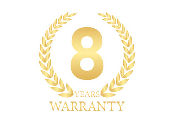 8 Years Warranty. Warranty Sign. Vector Illustration Isolated on White Background. 