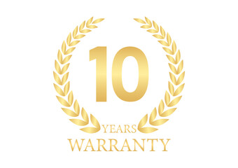 10 Years Warranty. Warranty Sign. Vector Illustration Isolated on White Background. 