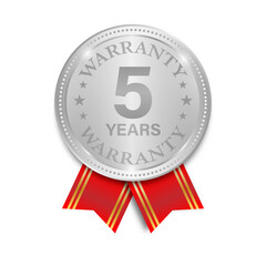 5 Years Warranty. Warranty Sign. Vector Illustration Isolated on White Background. 