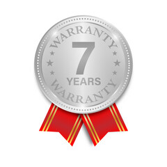 7 Years Warranty. Warranty Sign. Vector Illustration Isolated on White Background. 