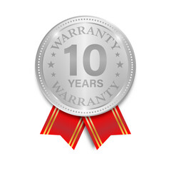10 Years Warranty. Warranty Sign. Vector Illustration Isolated on White Background. 