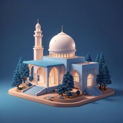 3d render of a isometricminimalist modern architecture mosque