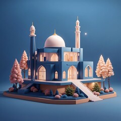 3d render of a isometricminimalist modern architecture mosque