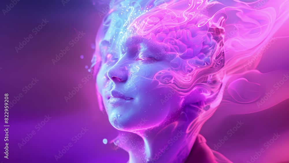 Poster an ethereal depiction of brain activity during meditation with soft pastel hues and flowing lines sy
