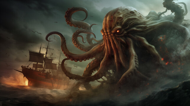 "Illustration of Krakens: Monstrous and Mysterious Creatures"