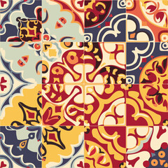 Fototapeta premium 2d vector illustration colorful vintage Seamless hi res Portuguese tiles abstract Artwork 