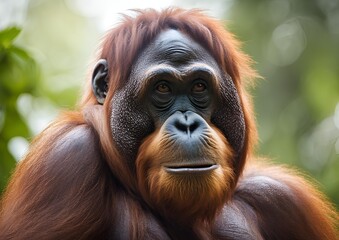 Portrait of Asian orangutans on a white background.