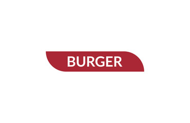 Burger red ribbon label banner. Open available now sign or Burger tag.
