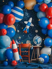 Gratulation backdrop with balloons for astronomy