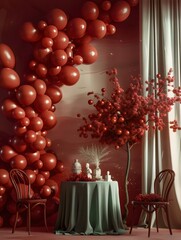Gratulation backdrop with balloons of Red