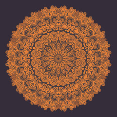 Beautiful Mandala Ornament Design in mustard and rust with navy background