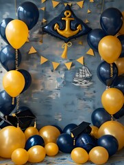 Gratulation backdrop with balloons for fisheries of agriculture