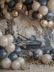 Gratulation backdrop with balloons for soldier