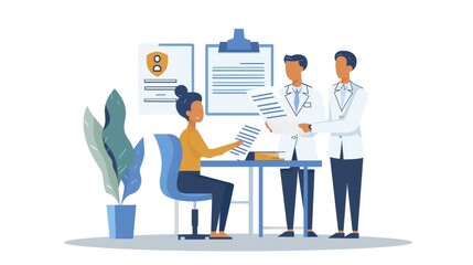 Medical professionals reviewing patient documents during a consultation in a clinical setting