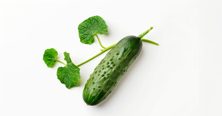 Fresh cucumber with leaves isolated on light background.  Harvest of Green vegetable.