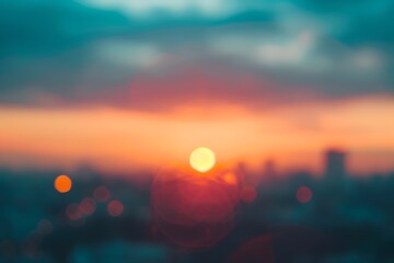 A blurred sunset over the horizon in the city , casting warm hues across the sky. Generative Ai