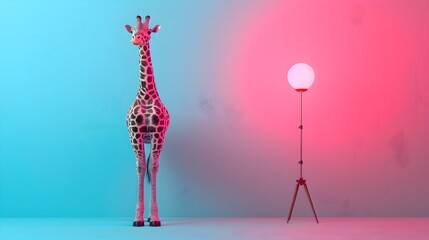 Whimsical Giraffe Wearing Housewife Attire in Surreal Studio Lighting